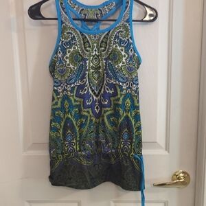 Athleta Blue and Green Paisley Tank Top athletic fabric + boho print